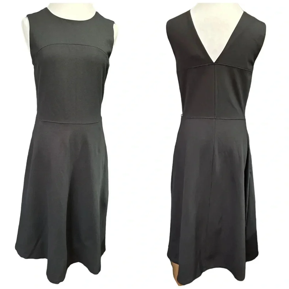 Lands End Black Vneck Fit and Flare Scuba Dress - Picture 2 of 8